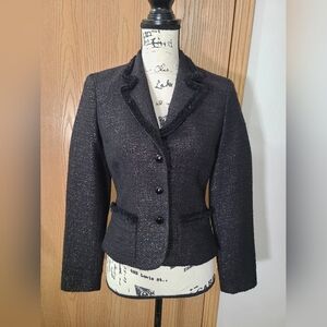 Noviello Bloom Metallic Thread Fringe Tweed Old Money Aesthetic Blazer Jacket